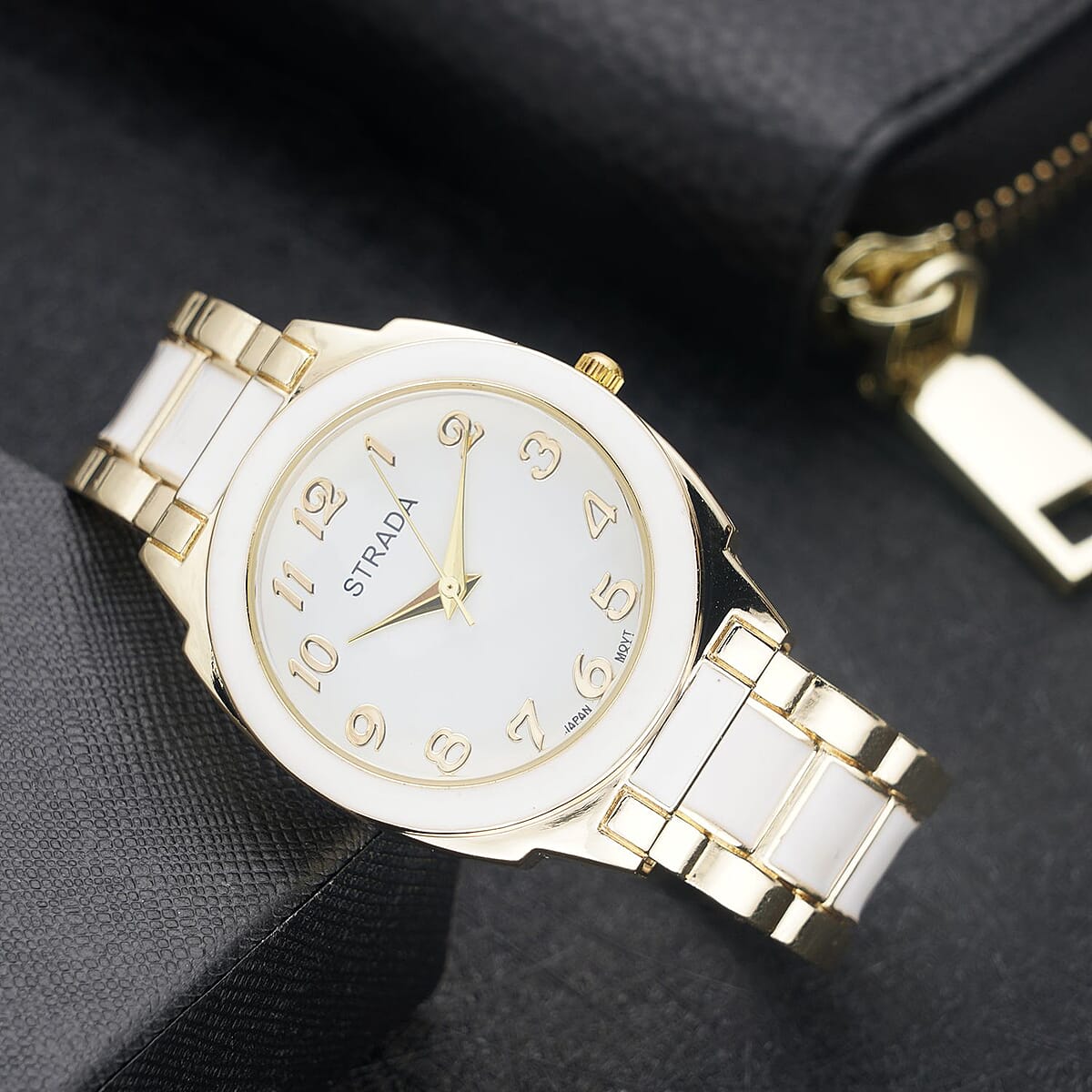 Strada Japanese Movement Watch with White Enameled Stainless Steel Strap (35.80 mm) (6.50-7.50 Inches) image number 1