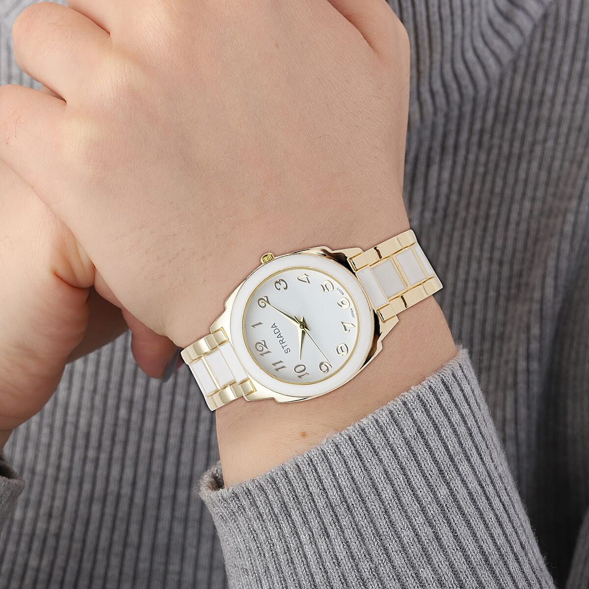 Strada Japanese Movement Watch with White Enameled Stainless Steel Strap (35.80 mm) (6.50-7.50 Inches) image number 2