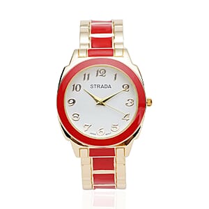 Strada Japanese Movement Watch with Red Enameled Stainless Steel Strap (35.80 mm) (6.50-7.50 Inches)