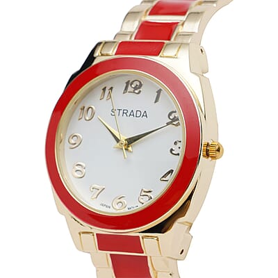 Strada Japanese Movement Watch with Red Enameled Stainless Steel Strap (35.80 mm) (6.50-7.50 Inches)
