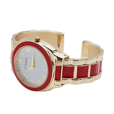 Strada Japanese Movement Watch with Red Enameled Stainless Steel Strap (35.80 mm) (6.50-7.50 Inches)