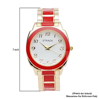 Strada Japanese Movement Watch with Red Enameled Stainless Steel Strap (35.80 mm) (6.50-7.50 Inches)