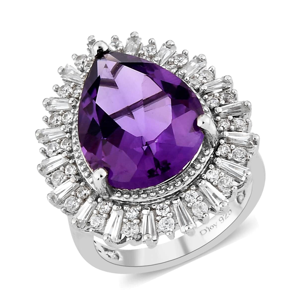 Amethyst and Natural White Zircon Cocktail Ring in Platinum Over Sterling Silver (Size 7.0) 9.90 ctw image number 0