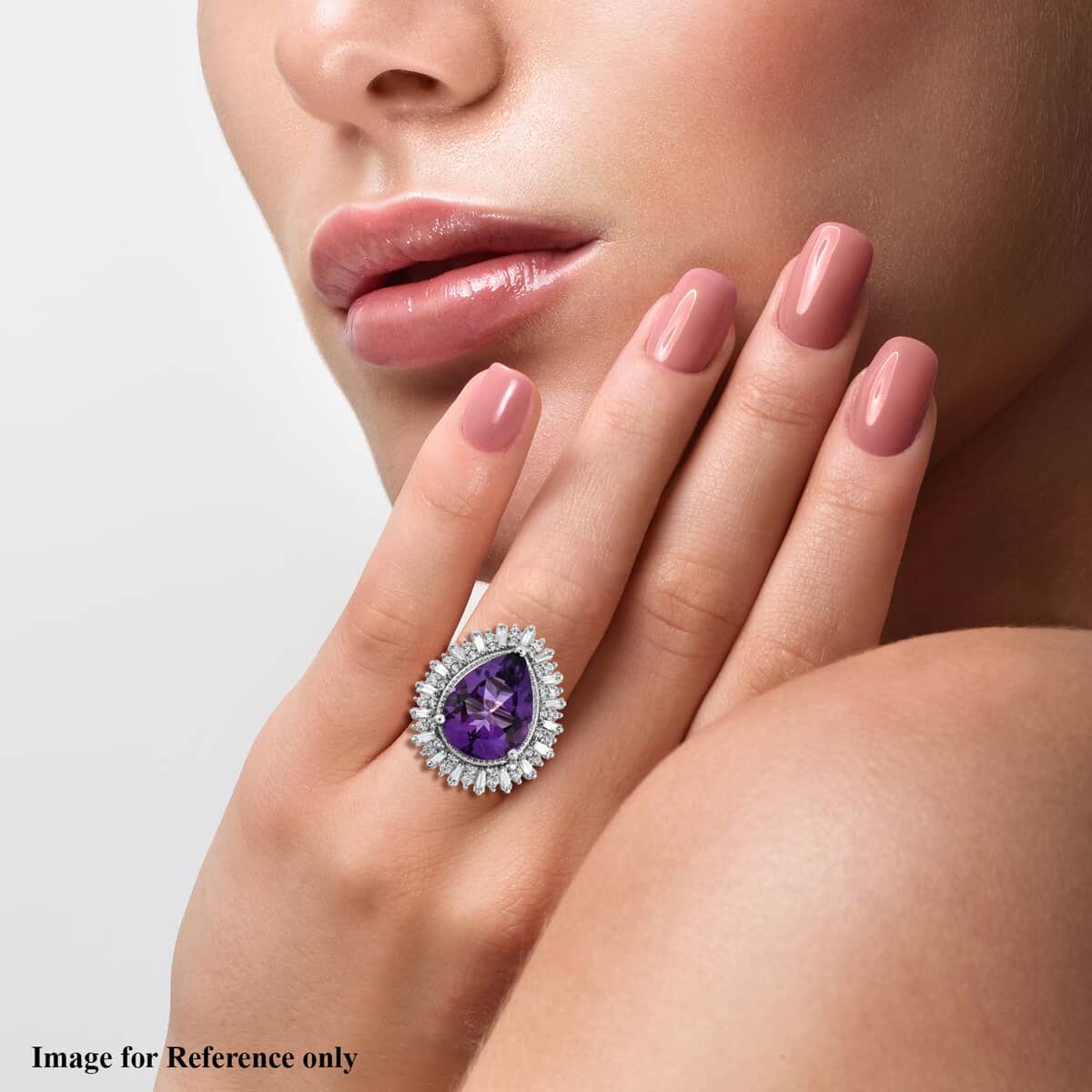 Amethyst and Natural White Zircon Cocktail Ring in Platinum Over Sterling Silver (Size 7.0) 9.90 ctw image number 2