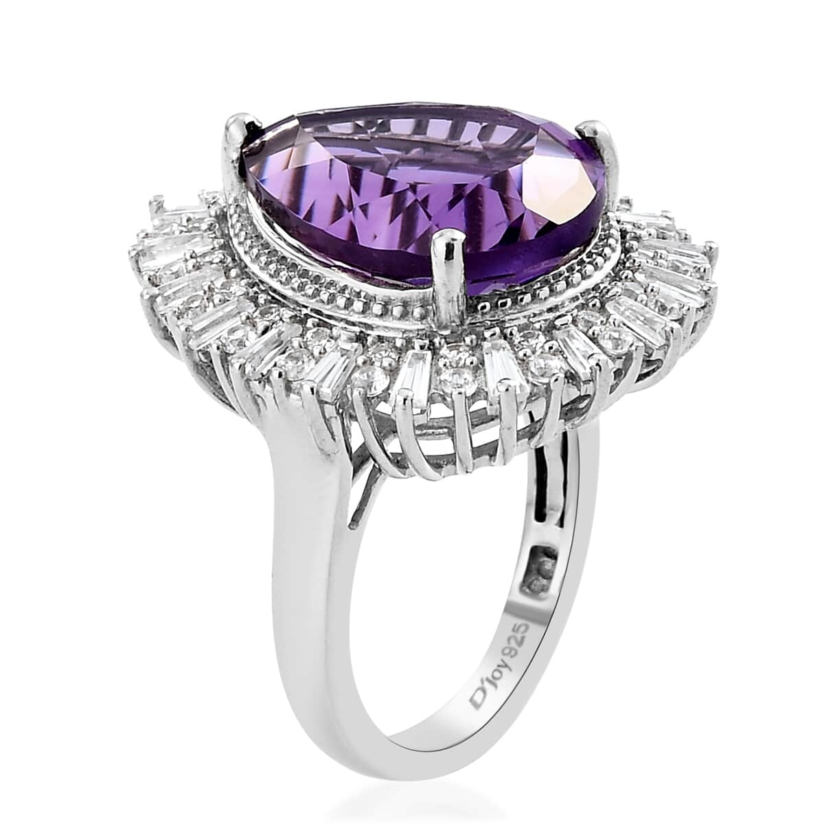 Amethyst and Natural White Zircon Cocktail Ring in Platinum Over Sterling Silver (Size 7.0) 9.90 ctw image number 3