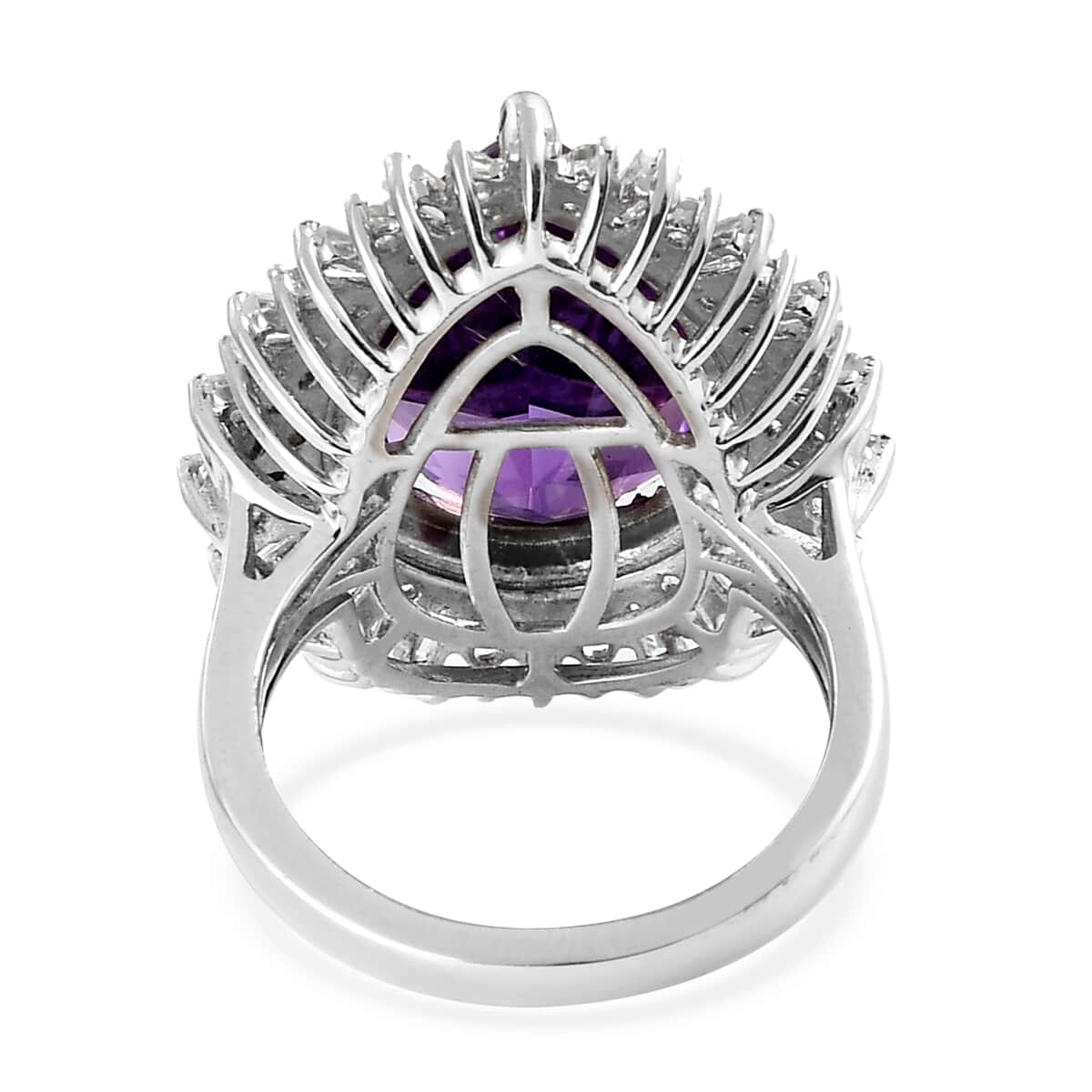 Amethyst and Natural White Zircon Cocktail Ring in Platinum Over Sterling Silver (Size 7.0) 9.90 ctw image number 4