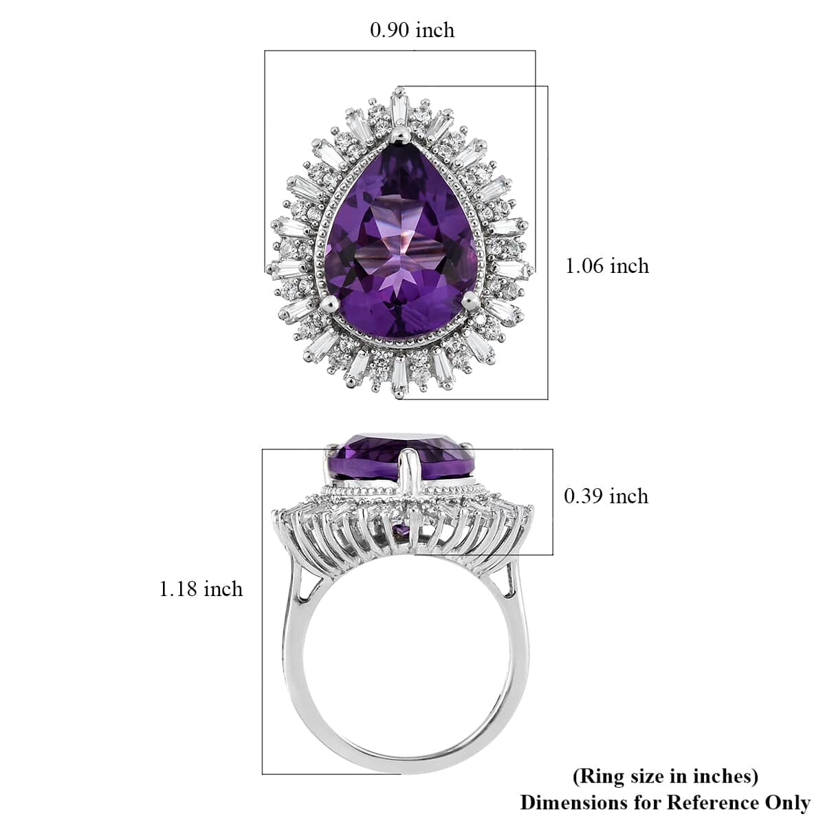 Amethyst and Natural White Zircon Cocktail Ring in Platinum Over Sterling Silver (Size 7.0) 9.90 ctw image number 5