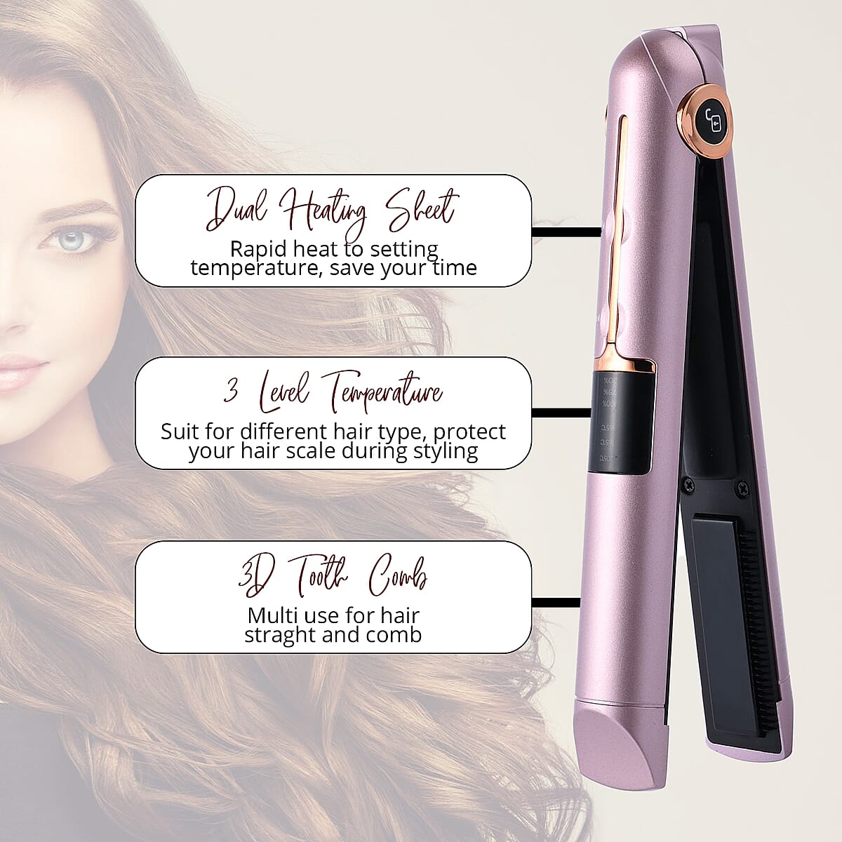 BEAUTECH Rose Wireless Mini Travel Flat Iron with Rechargeable Battery image number 1