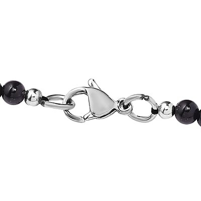 Karis Malagasy Labradorite 92.75 ctw Pendant with Black Quartzite Beaded Necklace in Platinum Bond 20 Inches