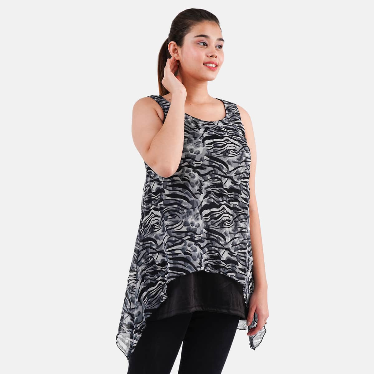 TAMSY Black Chiffon Screen Printed Top - S image number 3