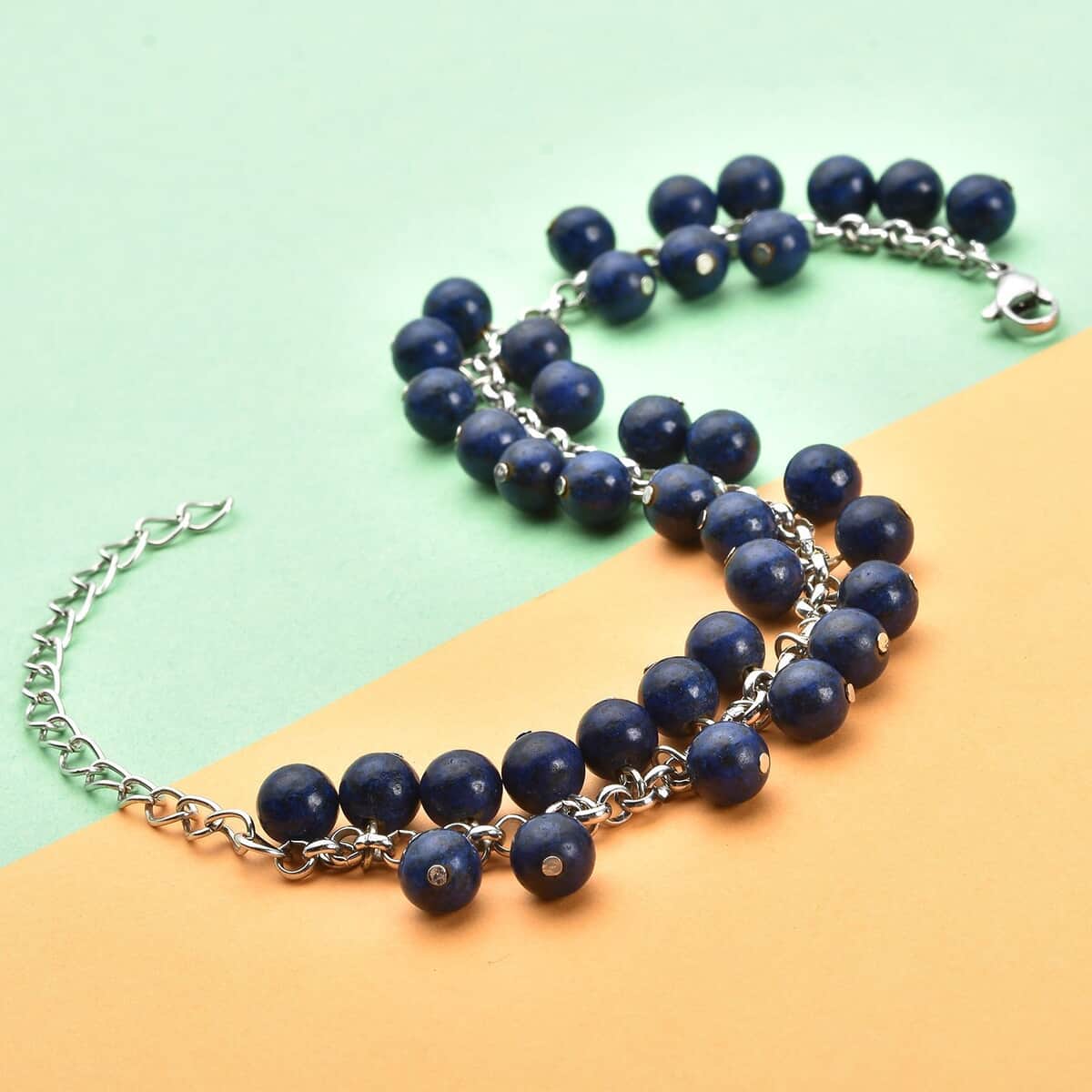 Lapis Lazuli 5-7mm Beaded Anklet in Silvertone (7.5-10.5 In) 53.50 ctw image number 1