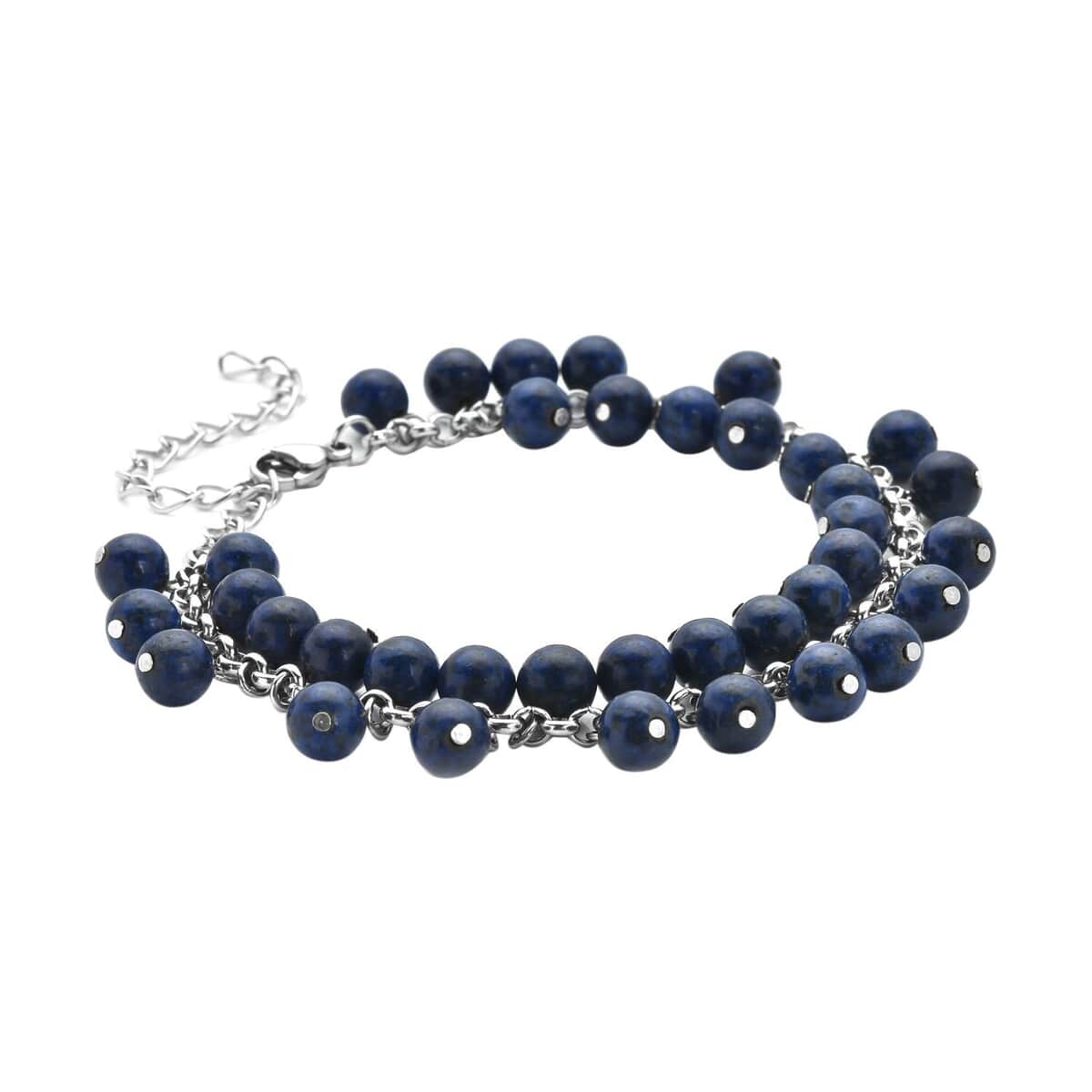Lapis Lazuli 5-7mm Beaded Anklet in Silvertone (7.5-10.5 In) 53.50 ctw image number 2