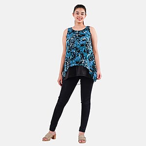 Tamsy Blue Animal Print Chiffon Screen Printed Top - M