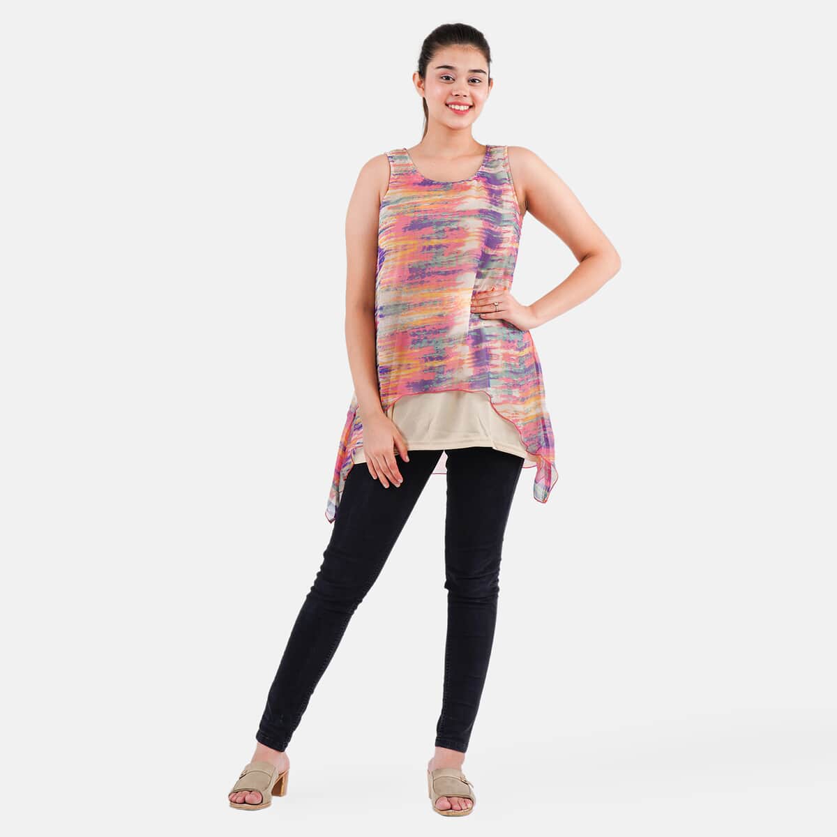 Tamsy Multi Abstract Chiffon Screen Printed Top - XL image number 0