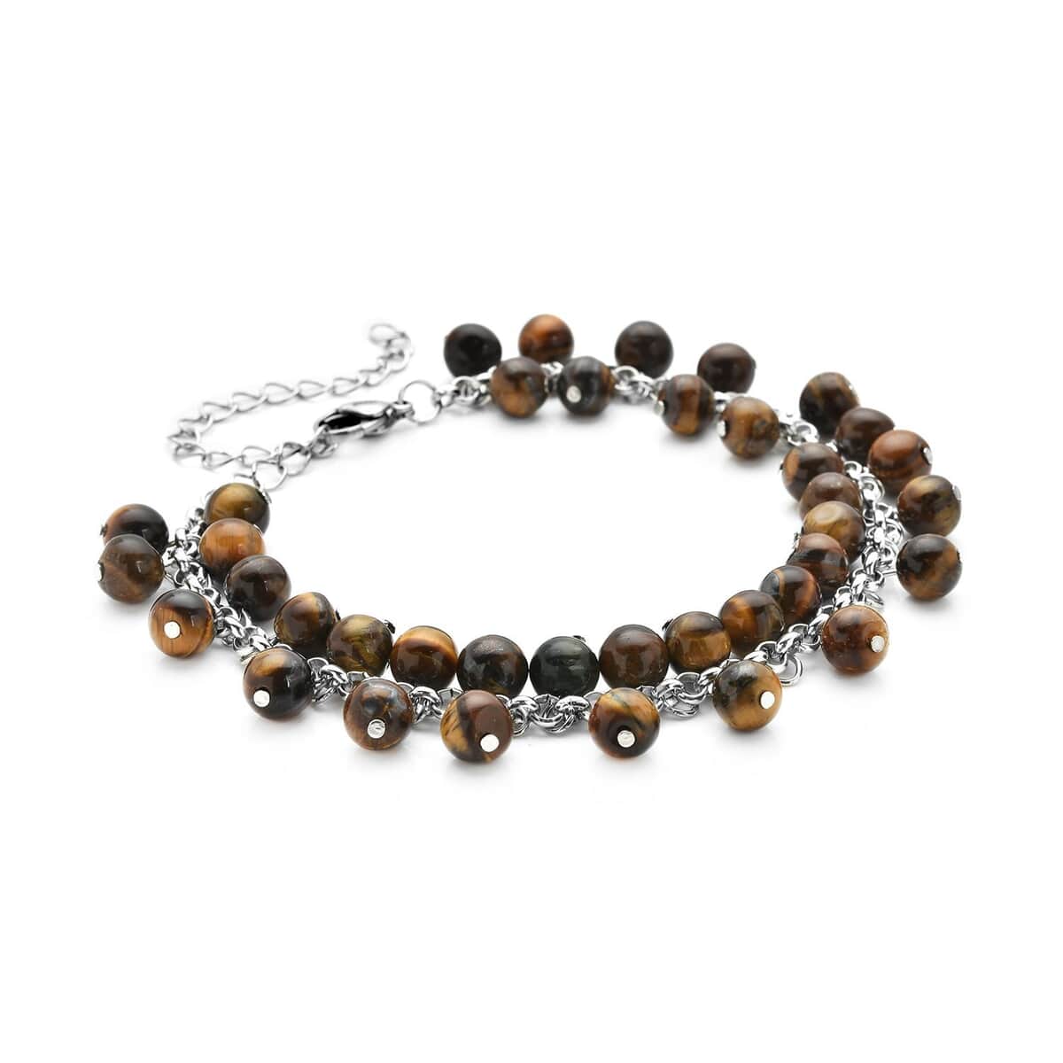 Yellow Tiger's Eye 5-7mm Beaded Anklet in Silvertone (7.5-10.5 In) 53.50 ctw image number 2