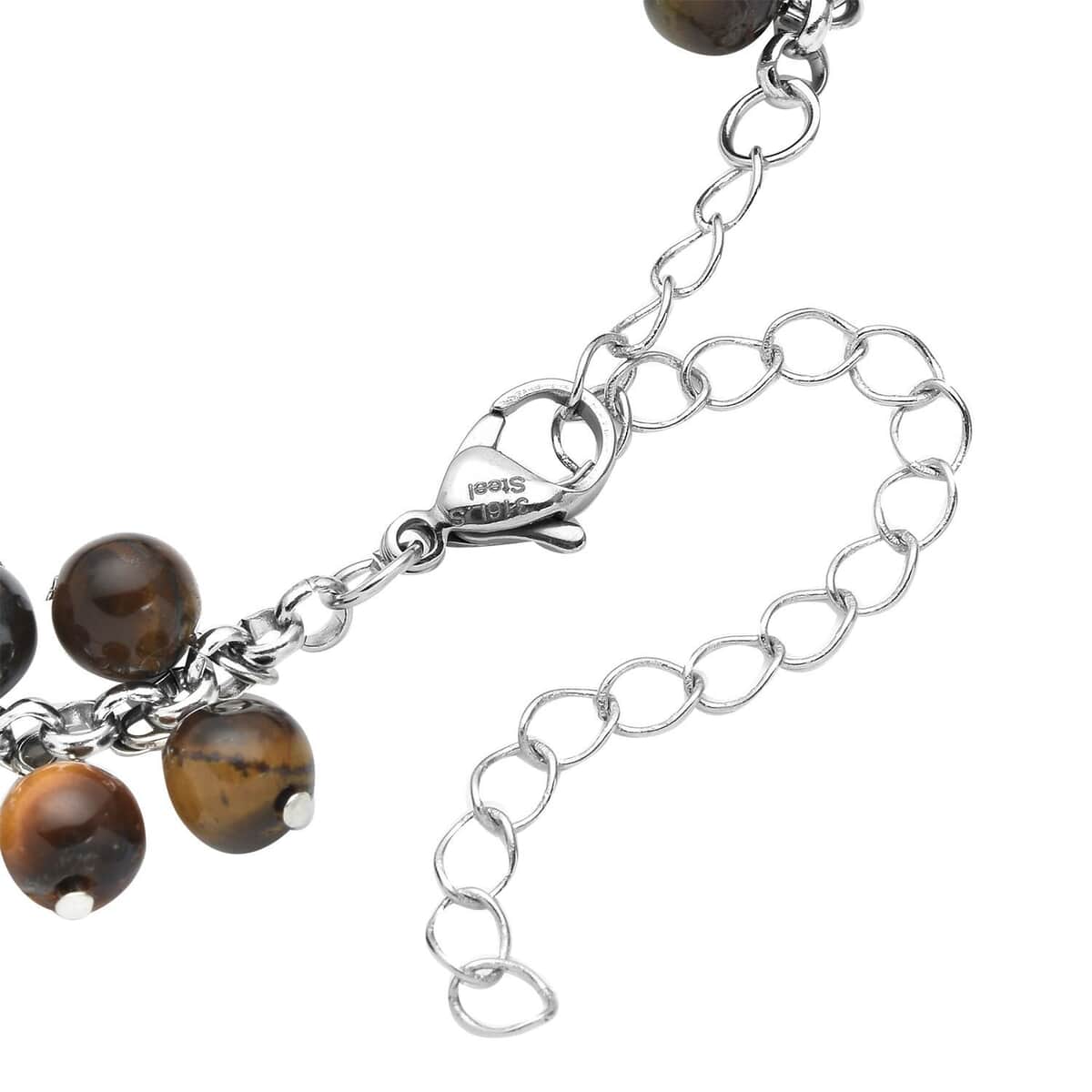 Yellow Tiger's Eye 5-7mm Beaded Anklet in Silvertone (7.5-10.5 In) 53.50 ctw image number 4