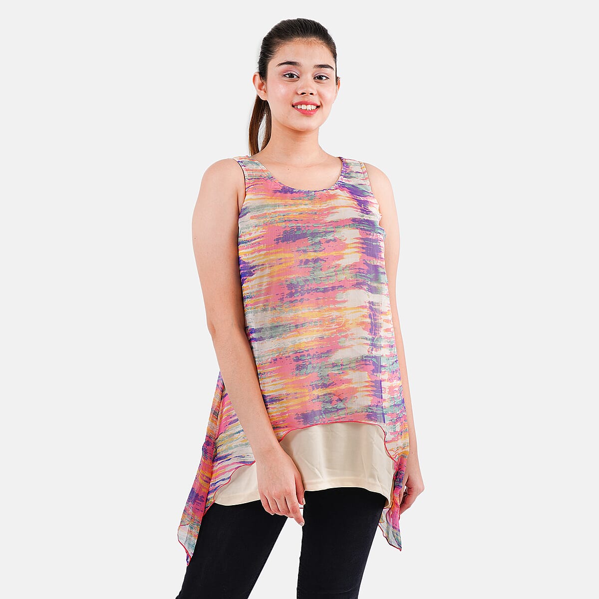 Tamsy Multi Abstract Chiffon Screen Printed Top - 1X image number 2