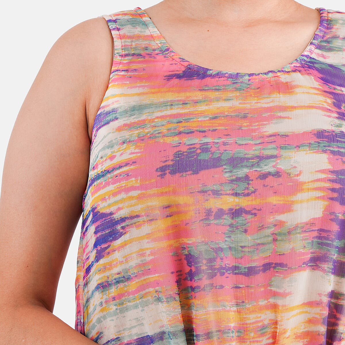 Tamsy Multi Abstract Chiffon Screen Printed Top - 1X image number 4