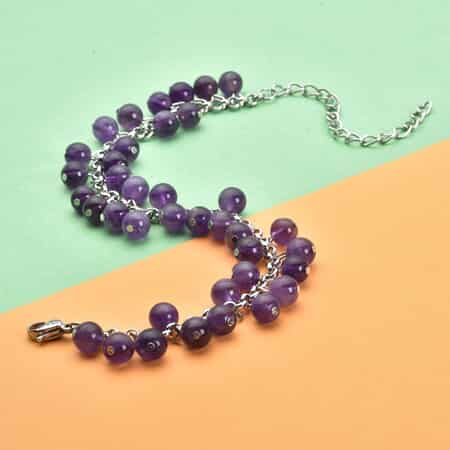 Amethyst 5-7mm Beaded Anklet in Silvertone (7.5-10.5 In) 53.50 ctw image number 1