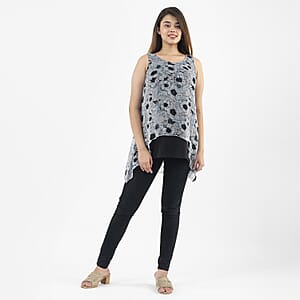 Tamsy Gray Floral Chiffon Screen Printed Top - XL