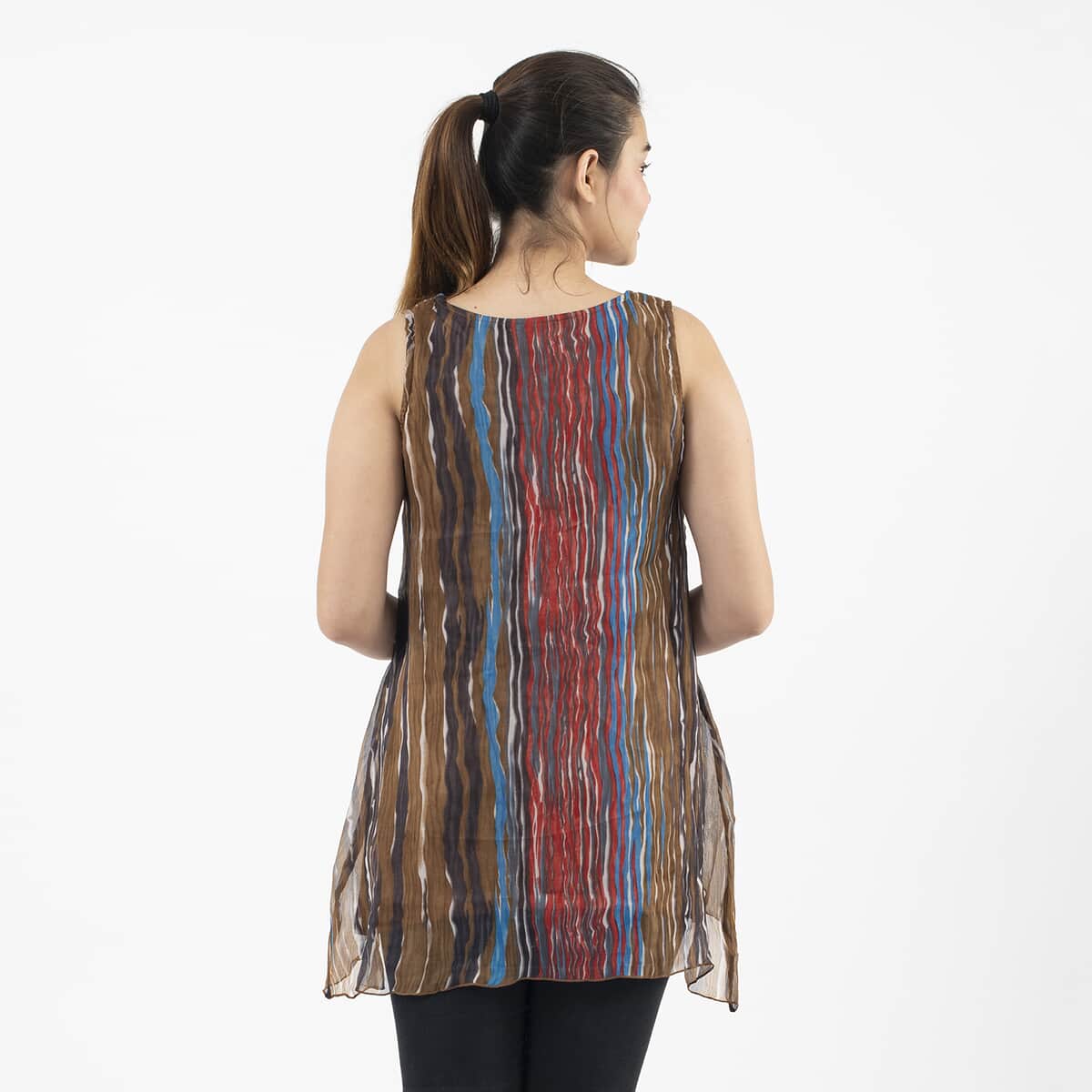 Tamsy Brown Abstract Chiffon Screen Printed Top - L image number 1