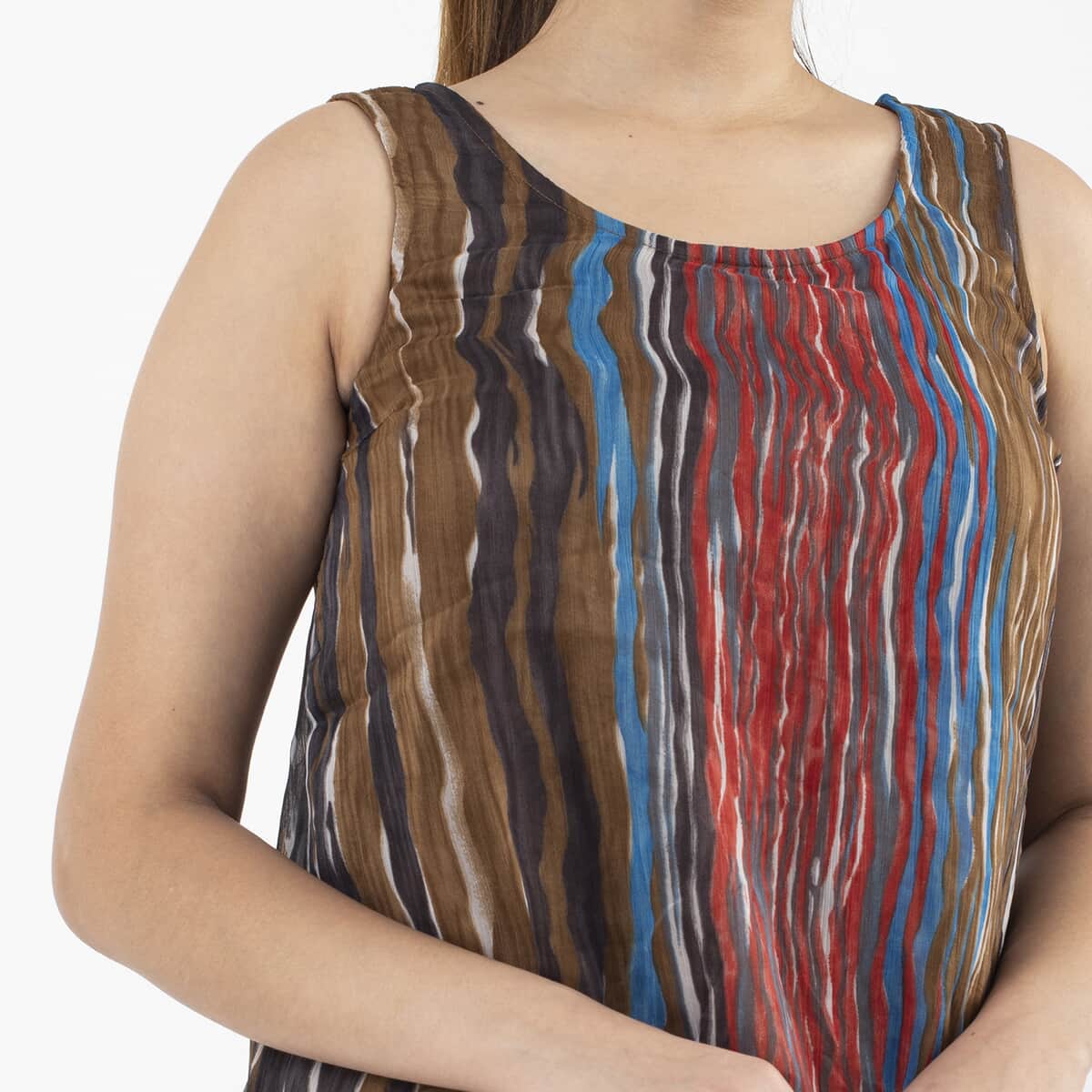 Tamsy Brown Abstract Chiffon Screen Printed Top - L image number 4