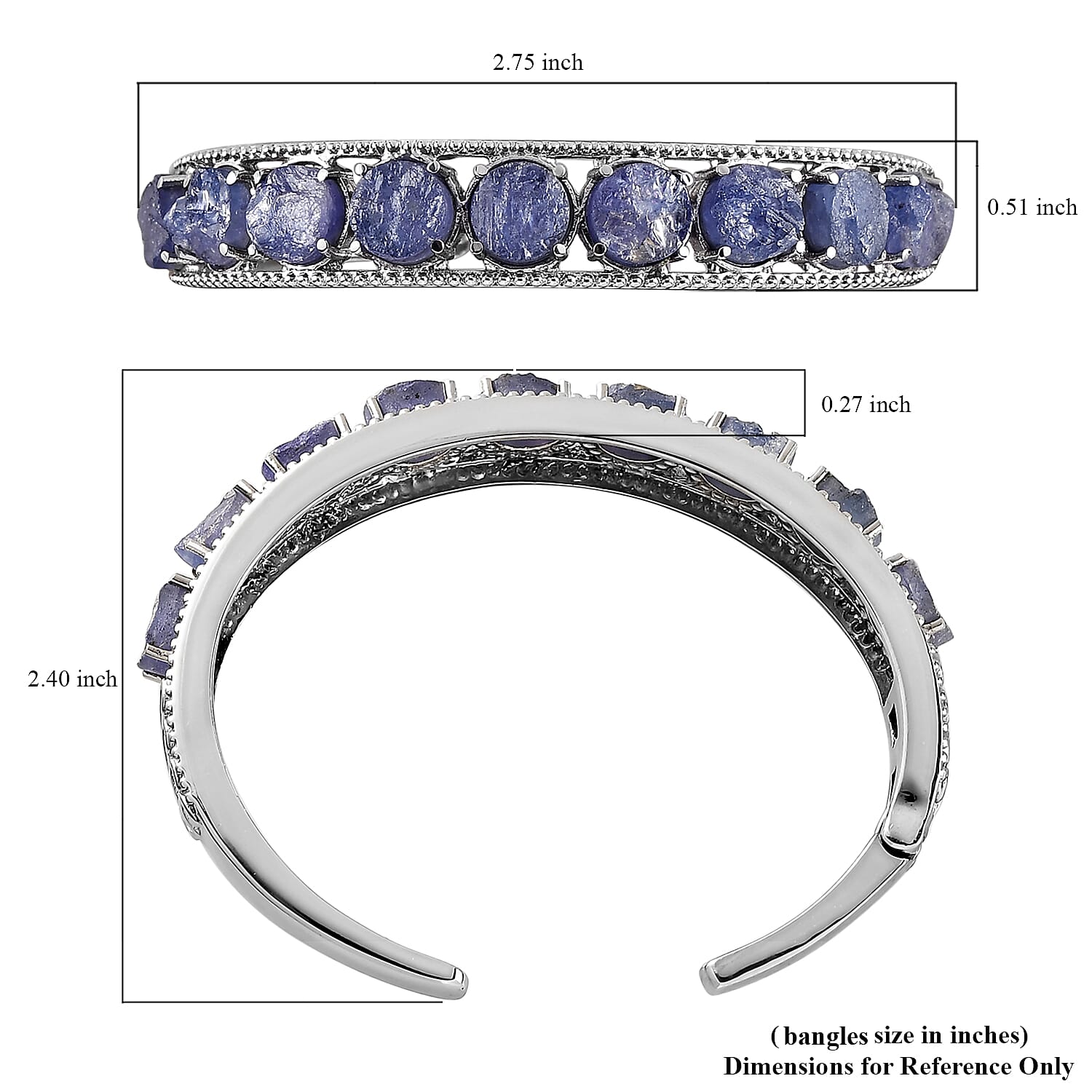 Tanzanite Cuff Bracelet in Stainless Steel (6.50 in) 26.85 ctw