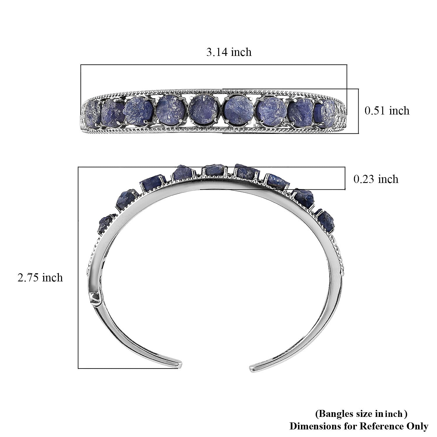 Tanzanite Cuff Bracelet in Stainless Steel (8.00 in) 26.85 ctw
