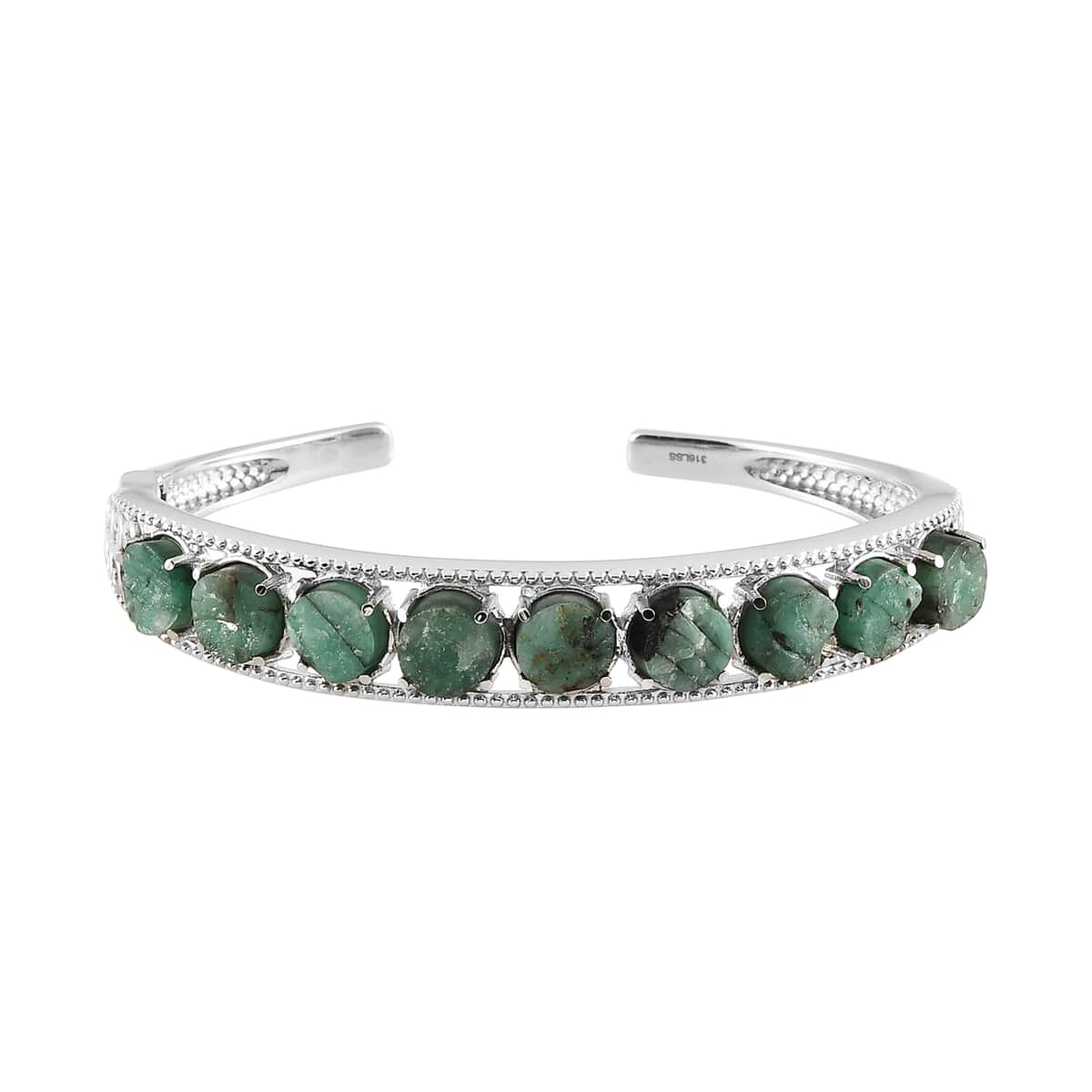 Kagem Zambian Emerald Cuff Bracelet in Stainless Steel (7.25 in) 21.00 ctw image number 0