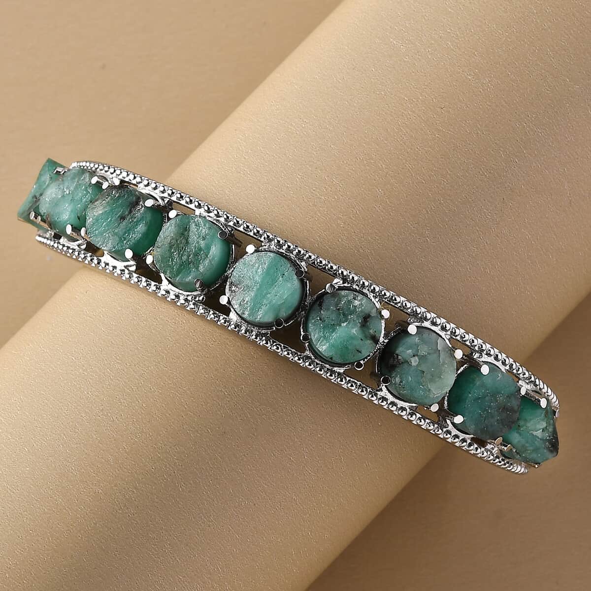 Kagem Zambian Emerald Cuff Bracelet in Stainless Steel (7.25 in) 21.00 ctw image number 1