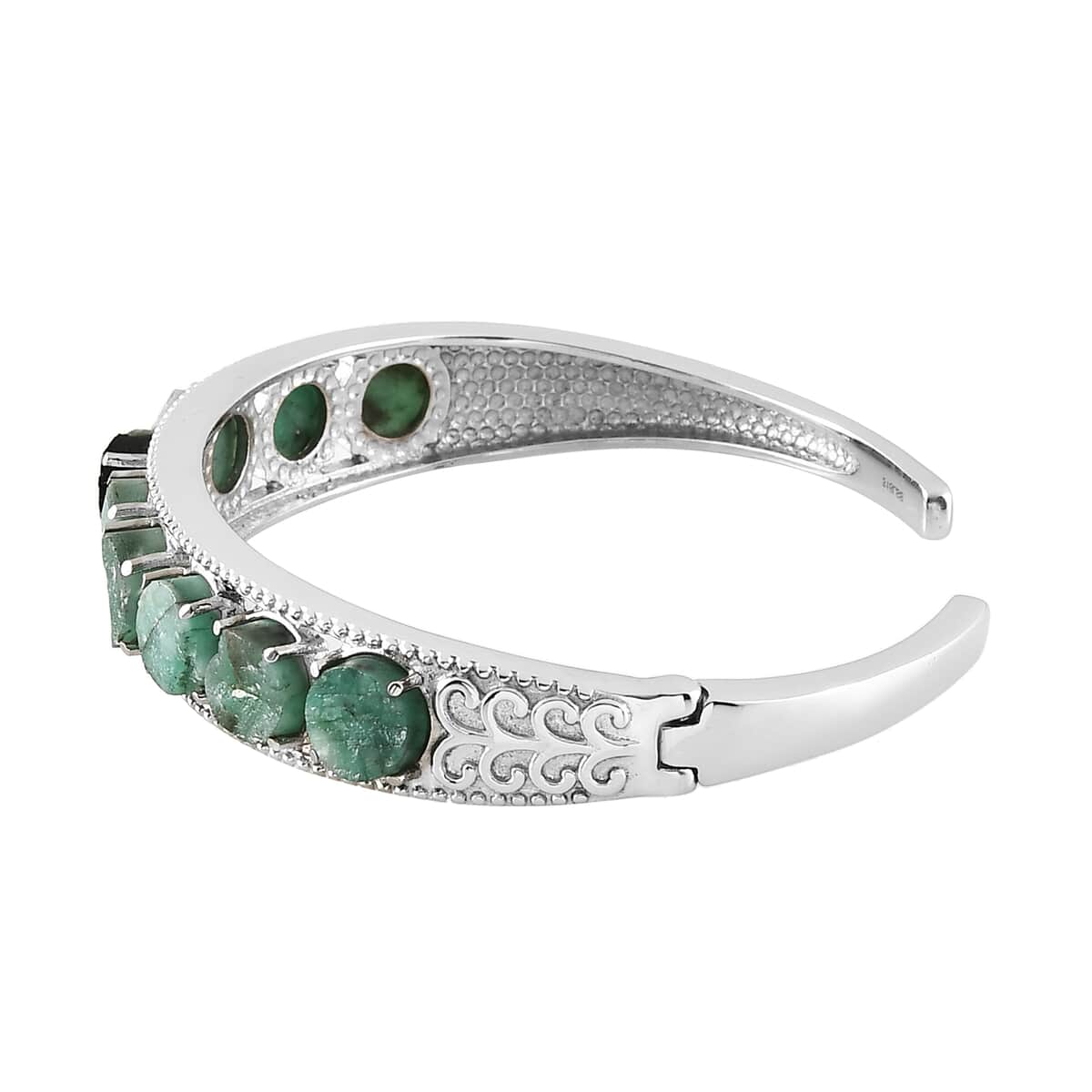Kagem Zambian Emerald Cuff Bracelet in Stainless Steel (7.25 in) 21.00 ctw image number 3