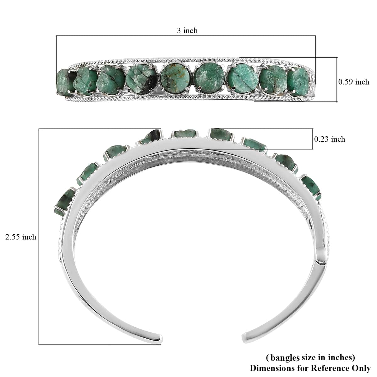 Kagem Zambian Emerald Cuff Bracelet in Stainless Steel (7.25 in) 21.00 ctw image number 5