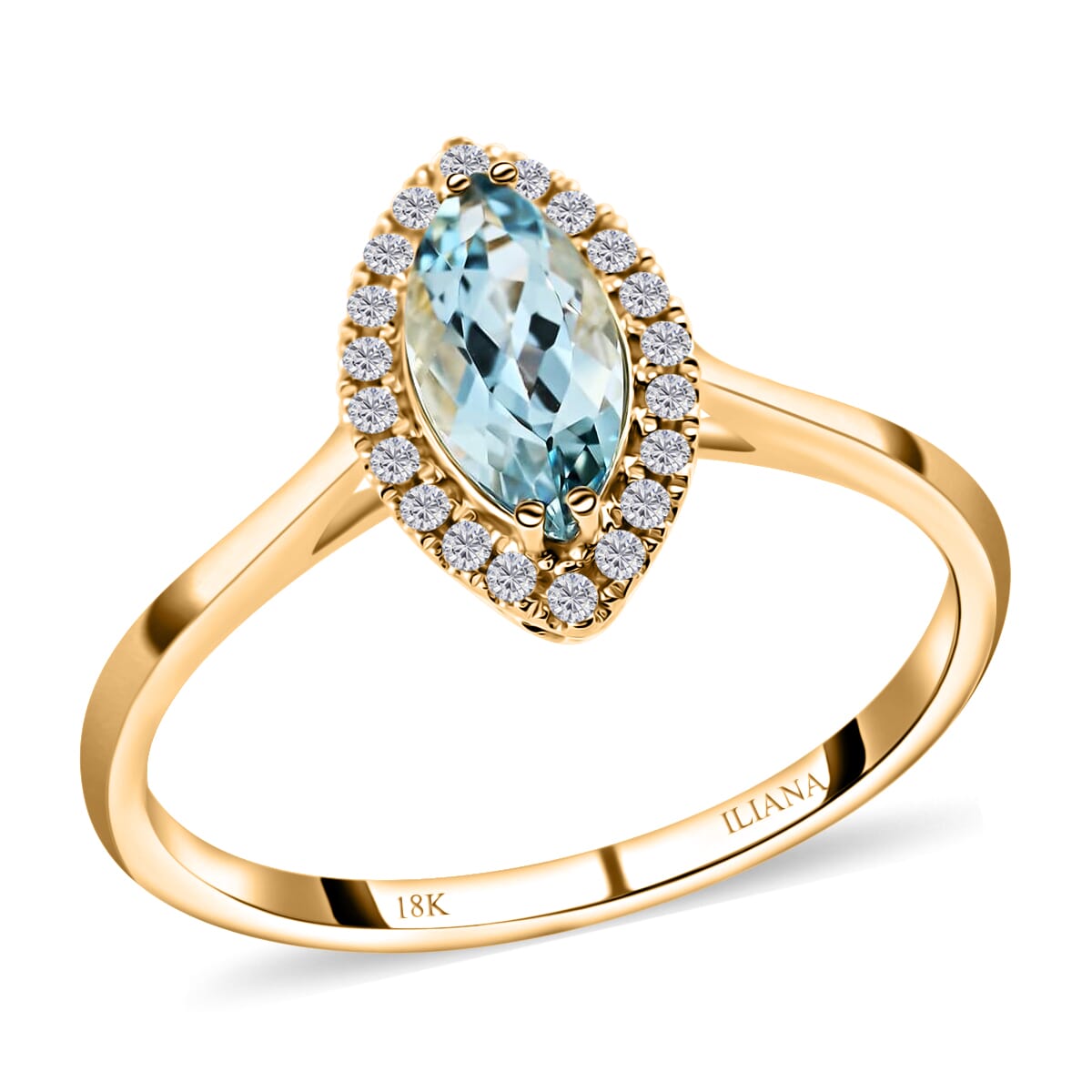 Certified & Appraised Iliana AAA Santa Maria Aquamarine and G-H SI Diamond 1.10 ctw Halo Ring in 18K Yellow Gold (Size 8.0) image number 0