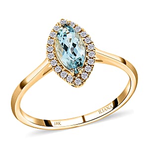 Certified & Appraised Iliana AAA Santa Maria Aquamarine and G-H SI Diamond 1.10 ctw Halo Ring in 18K Yellow Gold (Size 8.0)