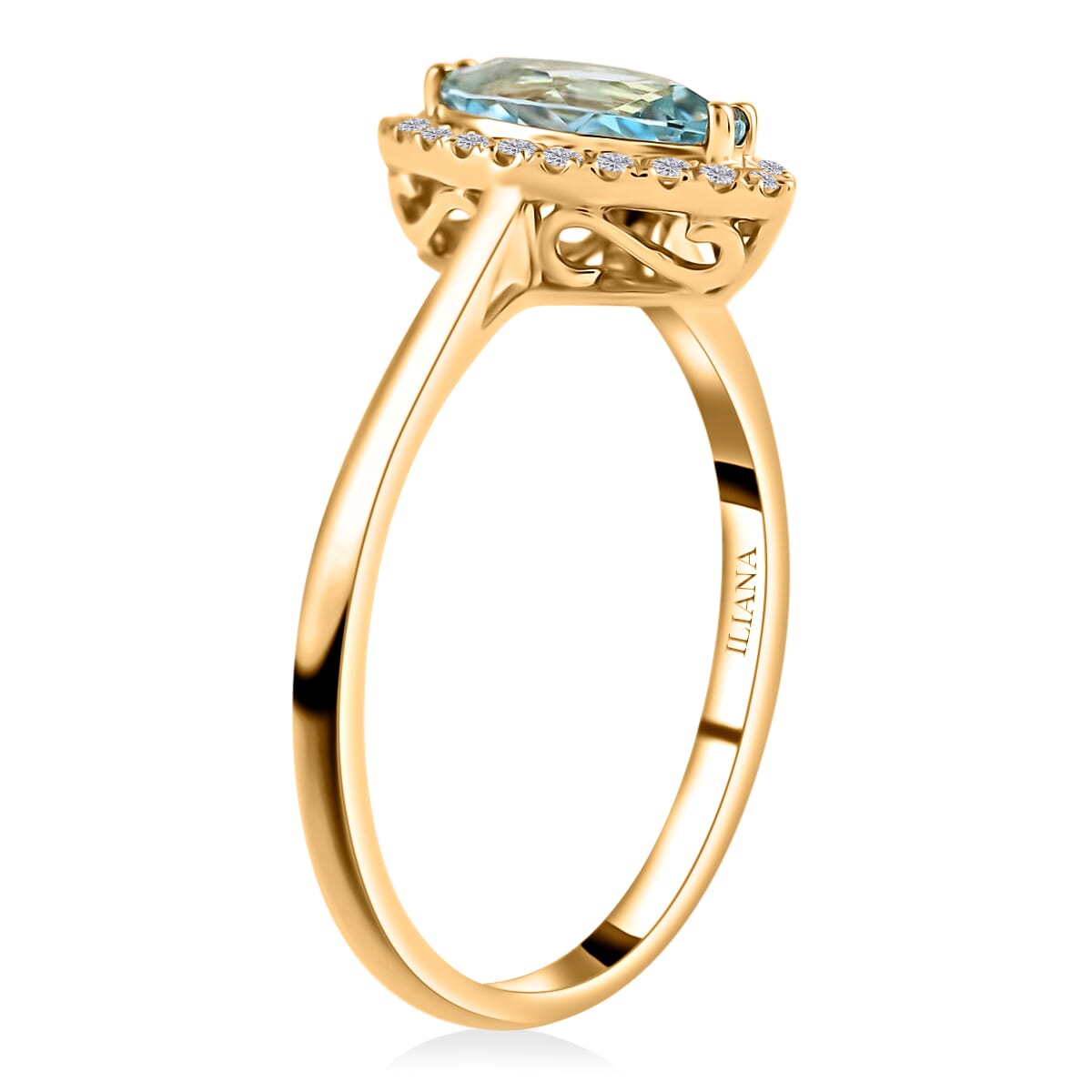 Certified & Appraised Iliana AAA Santa Maria Aquamarine and G-H SI Diamond 1.10 ctw Halo Ring in 18K Yellow Gold (Size 8.0) image number 3