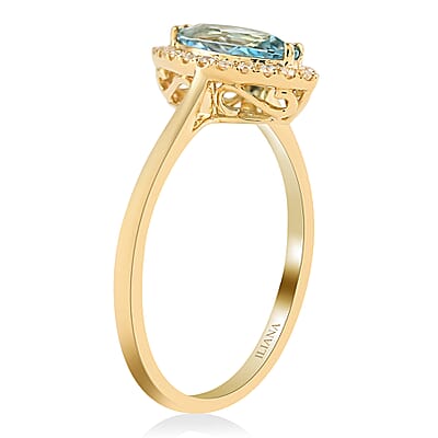 Certified & Appraised Iliana 18K Yellow Gold AAA Santa Maria Aquamarine and G-H SI Diamond Halo Ring (Size 9.0) 1.10 ctw