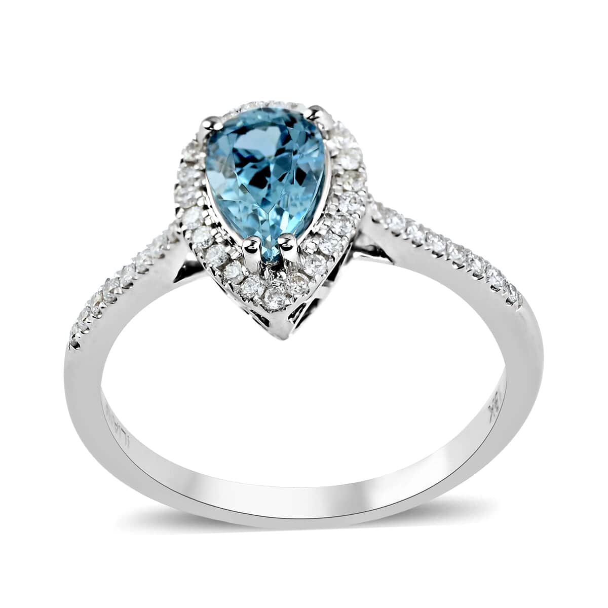 Certified and Appraised Iliana 18K White Gold AAA Santa Maria Aquamarine and G-H SI Diamond Halo Ring (Size 8.0) 2.85 Grams 1.00 ctw image number 0
