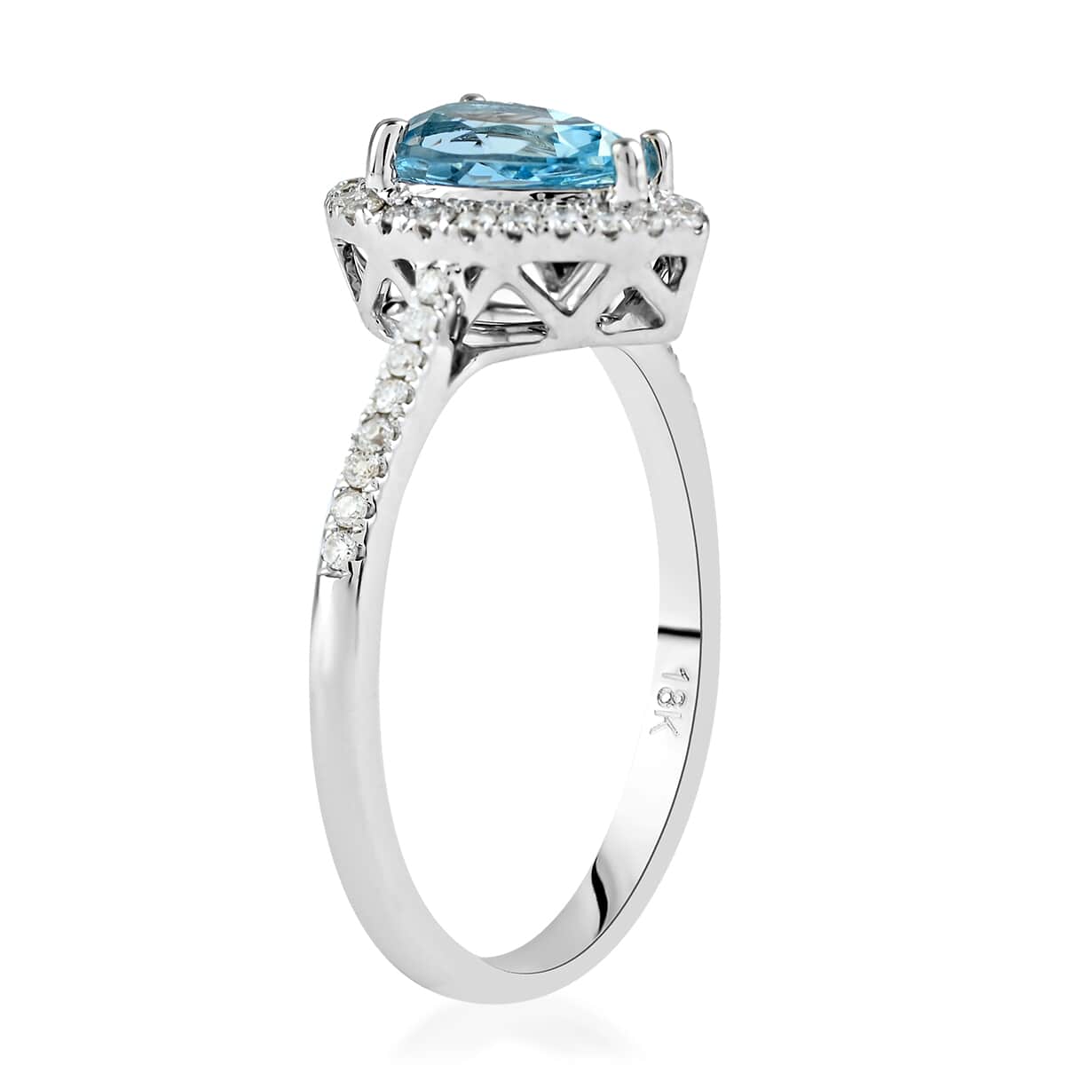 Certified and Appraised Iliana 18K White Gold AAA Santa Maria Aquamarine and G-H SI Diamond Halo Ring (Size 8.0) 2.85 Grams 1.00 ctw image number 3