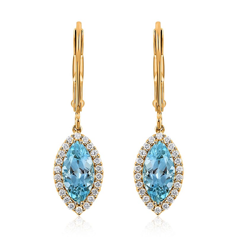Certified and Appraised  Iliana 18K Yellow Gold AAA Santa Maria Aquamarine and G-H SI Diamond Lever Back Earrings 2.15 ctw
