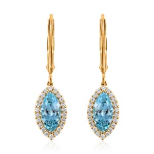 Certified and Appraised  Iliana 18K Yellow Gold AAA Santa Maria Aquamarine and G-H SI Diamond Lever Back Earrings 2.15 ctw