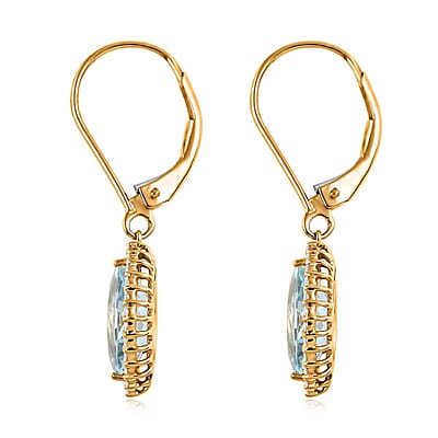 Certified and Appraised  Iliana 18K Yellow Gold AAA Santa Maria Aquamarine and G-H SI Diamond Lever Back Earrings 2.15 ctw