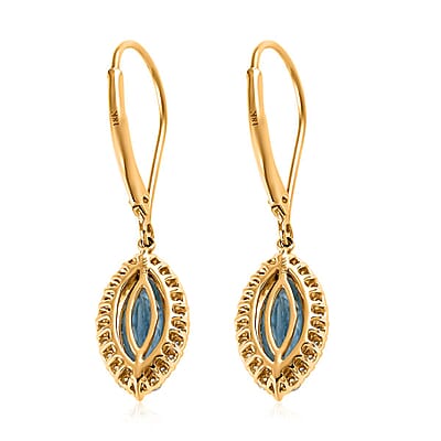 Certified and Appraised  Iliana 18K Yellow Gold AAA Santa Maria Aquamarine and G-H SI Diamond Lever Back Earrings 2.15 ctw