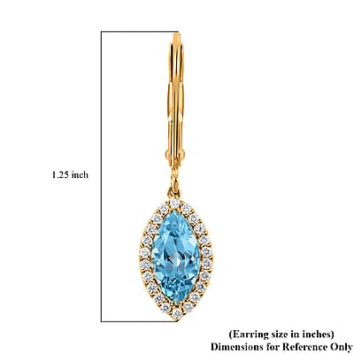 Certified and Appraised  Iliana 18K Yellow Gold AAA Santa Maria Aquamarine and G-H SI Diamond Lever Back Earrings 2.15 ctw
