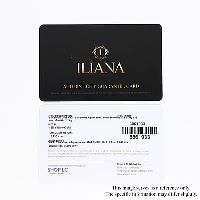 Certified and Appraised  Iliana 18K Yellow Gold AAA Santa Maria Aquamarine and G-H SI Diamond Lever Back Earrings 2.15 ctw
