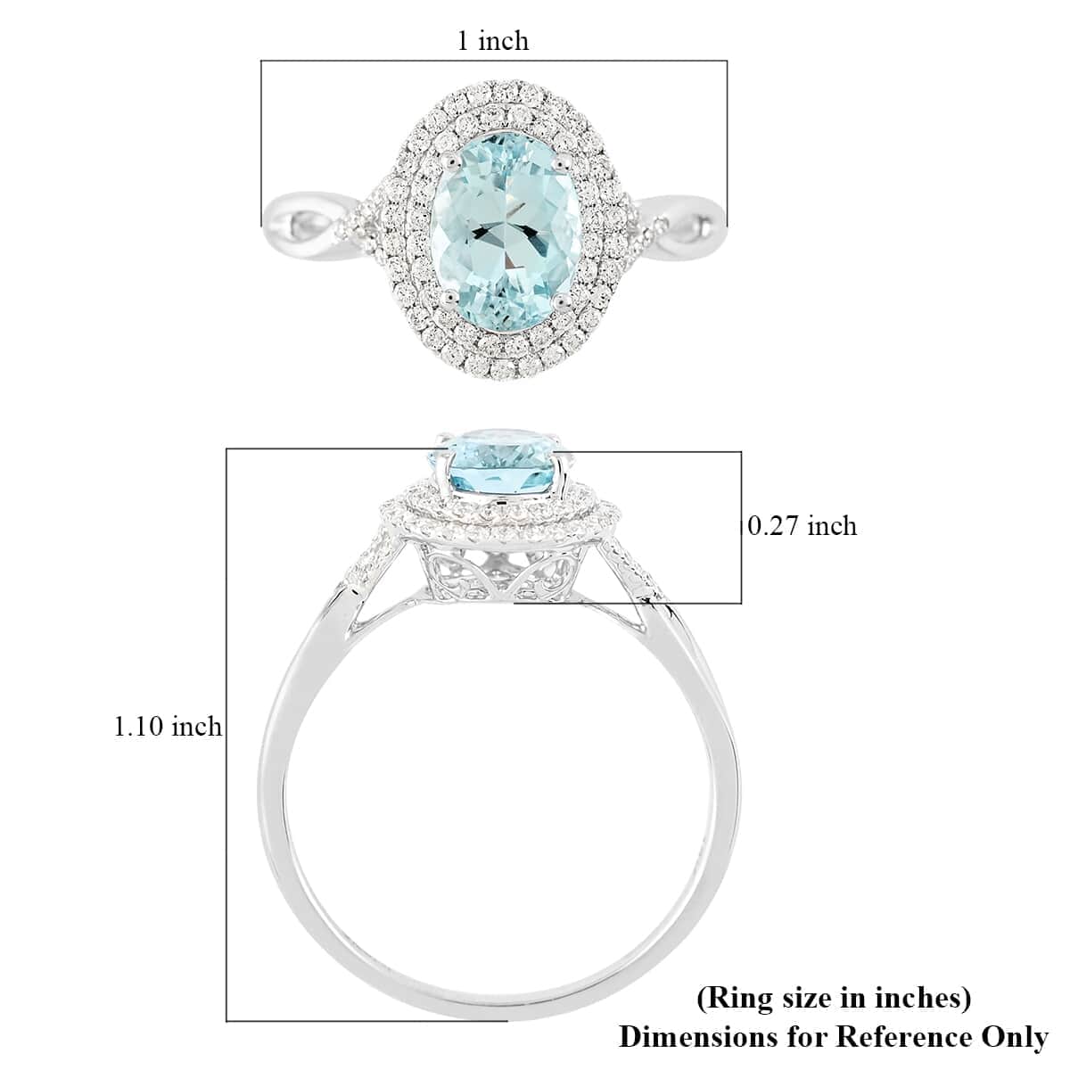 Certified & Appraised ILIANA 18K White Gold AAA Santa Maria Aquamarine and G-H SI Diamond Double Halo Ring 3.80 Grams 2.20 ctw image number 5