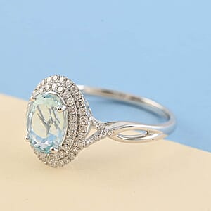 Iliana AAA Santa Maria Aquamarine and G-H SI Diamond 2.20 ctw Double Halo Ring in 18K White Gold (Size 8.0)