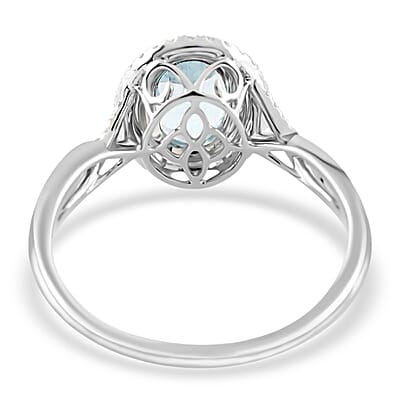 Iliana AAA Santa Maria Aquamarine and G-H SI Diamond 2.20 ctw Double Halo Ring in 18K White Gold (Size 8.0)