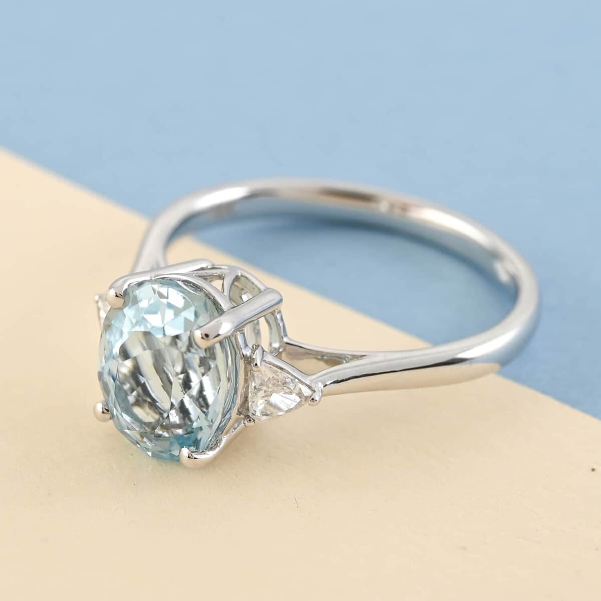 Certified & Appraised ILIANA 18K White Gold AAA Santa Maria Aquamarine and Diamond G-H SI Solitaire Ring (Size 10.0) 2.80 Grams 2.00 ctw image number 1