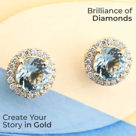 Certified & Appraised Iliana 18K Yellow Gold AAA Santa Maria Aquamarine and G-H SI Diamond Halo Stud Earrings 1.90 ctw image number 1