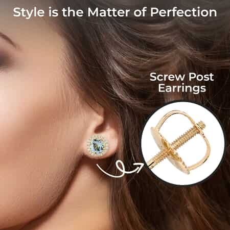Certified & Appraised Iliana 18K Yellow Gold AAA Santa Maria Aquamarine and G-H SI Diamond Halo Stud Earrings 1.90 ctw image number 2